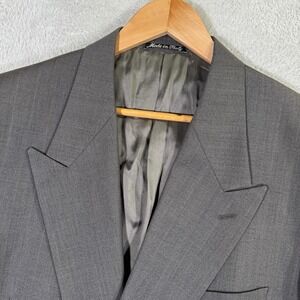VINTAGE Mani Blazer Jacket Mens 44S Gray Wool Double Breasted Peak Lapel Classic